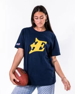 Fehervar Enthroners Iconic T-Shirt -Sports football Merchandise 2023 Blue Cropped Eleni ENT Logo T Shirt Women