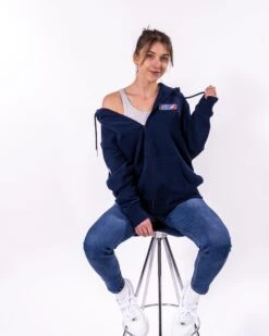 European League Of Football Iconic Zipper -Sports football Merchandise 2023 Blue ELF FullBody Logo Sarah SizeM Women Zipper